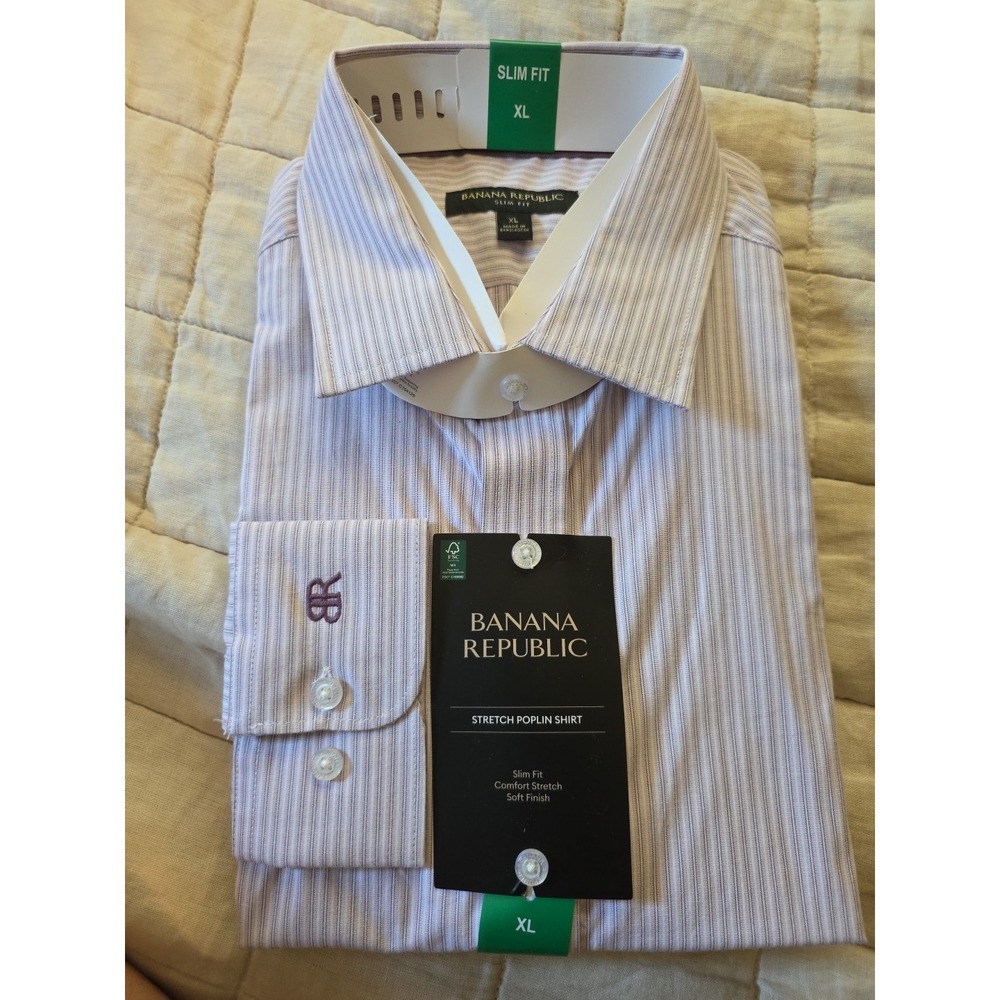 Banana Republic Men's Slim Fit Long‎ Sleeve Poplin Dress Shirt  Purple  XL